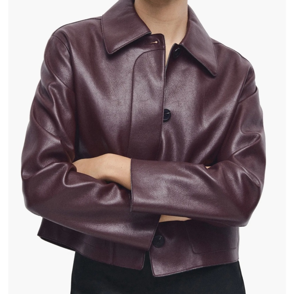 Mango Deep Burgundy Sabina Faux Leather Jacket
